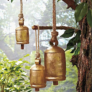 <b>Christmas</b> Bells With Jute Rope Hanging Vintage Gold Metal Cowbells Distressed Harmony <b>Cone</b> Bell For Farmhouse Holiday Home Decor - Product Image 3