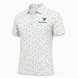 Polo pour homme Trackstar à imprimé géométrique blanc, manches courtes, col boutonné, chemise de golf décontractée, logo personnalisé - Product Image 3