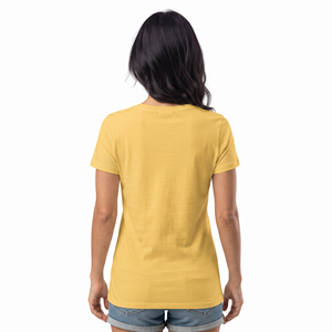 เสื้อยืดผู้หญิงคอวีทรงเข้ารูปแขนสั้นแฟชั่นฤดูร้อน สีเหลืองล้วน สไตล์ลำลอง - Product Image 2