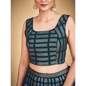 ชุด lehenga choli สีฟ้าอมเขียวประดับเลื่อมสีน้ำเงินอมเขียวสำหรับชุดแต่งงาน - Product Image 2