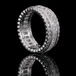 925 <b>Silver</b> Eternity Band <b>Ring</b> <b>Emerald</b> Cut Zircon Prong Setting Rhodium Plated Luxury Unisex Engagement Wedding Third Party - Product Image 1