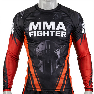 Camiseta de Compresión de Manga Larga para Luchadores de MMA, Diseño Sublimado de Secado Rápido, Color Naranja y Negro - Product Image 4