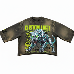 OEM High Quality Acid Washed Bottom Hemming Edge Curl Design DTG Tees Custom <b>Waffle</b> Knit Material Half Sleeve T-<b>shirts</b> for Mens - Product Image 1