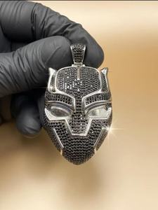 Pendentif Hip Hop Panthère Noire glacée, Pendentif Captain America Noir, Pendentif en Argent 925, Pendentif Diamant Moissanite VVS pour Hommes - Product Image 6