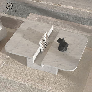 Table basse en marbre en forme de L Sunshine avec base de rangement, meubles minimalistes pour salon - Product Image 2