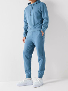 Conjunto Deportivo de Sudadera con Capucha Azul para Hombre, Corte Regular, Felpa Francesa de Algodón, Pantalones Deportivos Casuales para Otoño - Product Image 2
