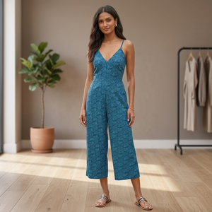 V Neck Printed Spaghetti Strap Jumpsuit Sleeveless <b>Loose</b> Fit Breathable Summer Woven Casual Midi <b>Dress</b> - Product Image 3