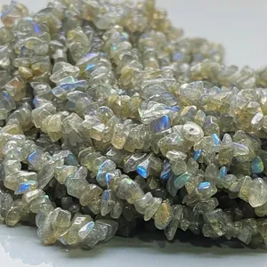 Perles de pierres précieuses en labradorite naturelle, taille 5-7 mm, qualité A, en forme de copeaux, sur fil. - Product Image 3