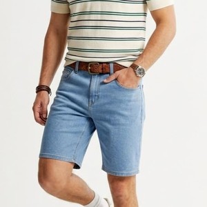 Shorts de Mezclilla para Hombre, Lavado Claro, Corte Recto, Cintura Media, Casuales, Verano, Tela de Algodón Transpirable, Tejido - Product Image 4