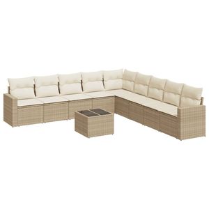 Conjunto de Sofá de Jardín Grande con Patas Ajustables en Ratán Sintético PE Beige, Muebles de Jardín Ajustables - Product Image 2