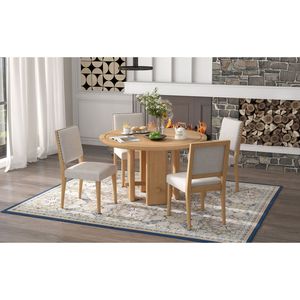 Set da Pranzo Minimalista Stile Fattoria TREXM 5 Pezzi per 4 Persone, Tavolo Rotondo con Sedie Imbottite in Legno Massello per Cucina - Product Image 2