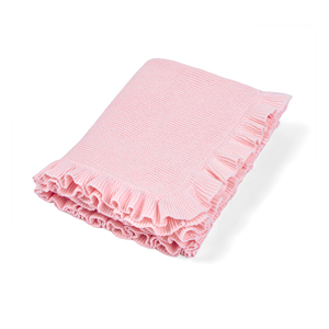 Pink Solid Color Knitted Eco-Friendly <b>Throw</b> <b>Blanket</b> with Ruffle Edge Rectangular Organic Cotton Spring Home Decor - Product Image 1