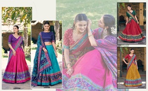 Lehenga Choli de Seda Tasar Estampado con Brillo Icónico para Bodas Tradicionales, Fiestas, Diwali y Graduaciones - Product Image 5