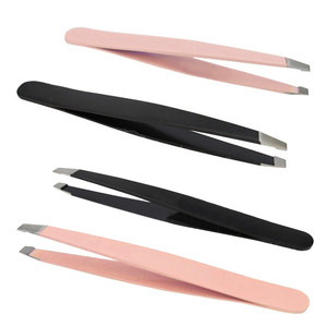 Pince à épiler pour sourcils en acier inoxydable, 9.5cm, pointe plate, rose, noire, pour épilation du visage, outil cosmétique professionnel pour les yeux, 1 pièce - Product Image 4