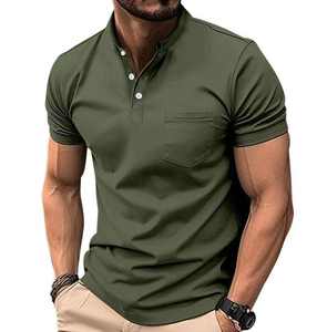 Camiseta Polo Casual para Hombre, Manga Corta, Cuello Alto, Mezcla de Algodón, Corte Ajustado, con Bolsillo, Moda Verano, Prenda Masculina Suave - Product Image 4