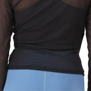 Women <b>Black</b> Long <b>Sleeve</b> Mesh <b>Top</b> <b>Sheer</b> <b>Sleeve</b> Fitted Layering Shirt Crossover Neckline Slim Fit Casual Fashion Basic Women's App - Product Image 5