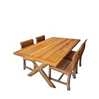 Ensemble de salle à manger de patio pour villa moderne en teck massif avec finition bois naturel, mobilier d'extérieur de haute qualité, résistant à l'eau