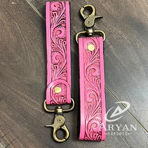 Porte-clés en cuir floral western en gros avec dragonne, mousqueton et crochet à pression – Idéal comme cadeau - Product Image 1