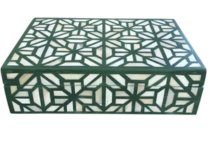 Luxury Rectangular Jewelry <b>Keepsake</b> <b>Box</b> with Faux Shagreen Finish and Brass Handle Modern Design for Living Room Storage - Product Image 2