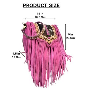 Sac à main bandoulière vintage bohème de haute qualité pour femmes, sac à main en cuir de vachette travaillé à la main avec franges, sac à main bandoulière - Product Image 2