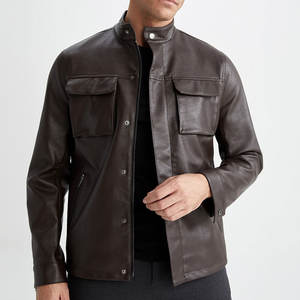 Blouson en cuir pour homme style urbain avec fermeture éclair, imperméable, en cuir véritable, design personnalisable, emballage écologique, pour motard - Vente en gros - Product Image 4