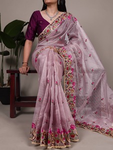 Sari indien ethnique de créateur pour occasions spéciales, avec broderie au fil, pour toutes les occasions et événements spéciaux, tenue pour femmes - Product Image 1
