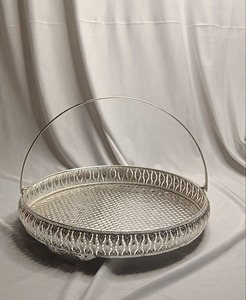 Luxury Round <b>Silver</b> Iron Serving Tray with Handle Handmade Decorative Metal Display Tray <b>Coffee</b> <b>Table</b> Centerpiece Tray Wedding - Product Image 2