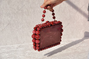Luxury <b>handmade</b> red resin clutch bag with beaded handle for women evening party wedding designer hard case handbag - Product Image 3