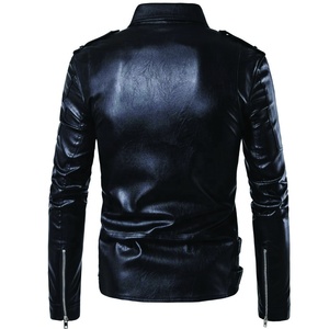 Blouson de moto en cuir d'agneau véritable pour homme, style urbain, avec garniture en fourrure d'agneau et poches zippées respirantes - Product Image 4
