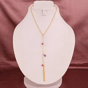 Natural <b>Amethyst</b> & Pink Tourmaline Beaded Link Chain <b>Bracelet</b> | Gold Plated Brass - Product Image 1