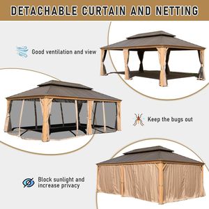 Gazebo de Techo Doble de Acero Galvanizado de 14x22 Pies con Estructura de Aluminio para Exteriores, Sistema de Canaletas Integrado y Pérgola con Cortinas - Product Image 6