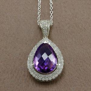 Collier pendentif halo en améthyste naturelle, argent sterling 925 plaqué or/argent, vintage, certifié par un tiers, pour femmes et hommes - Product Image 1
