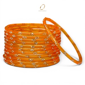 Handcrafted Premium Orange Trendy Kashmiri Glass <b>Bangles</b> Raindrop Set Crystal for Women Wedding Festive Wear Wholesale Price - Product Image 2