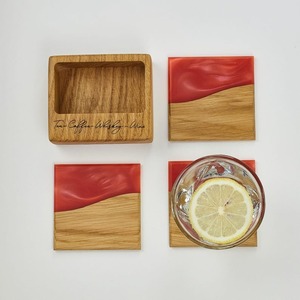 High Quality Modern Design Cedar Acacia Wood Resin <b>Coasters</b> Set Epoxy Tea Coffee Cups <b>Drink</b> <b>Coasters</b> with Table Holder for Home - Product Image 1