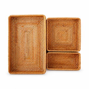 Plateaux de rangement en rotin, lot de 3, design minimaliste pour l'organisation de table, finition brossée, empilables, pour salle de bain, épices, bijoux - Product Image 1
