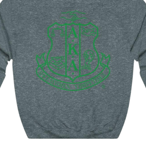 Sudadera con Capucha AKA Crest World Famous, Color Gris Carbón Jaspeado con Bordado Verde, Prenda Griega Personalizada - Product Image 6