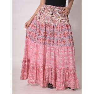 Jupe longue maxi respirante en coton indien patchwork, imprimé au bloc, style bohème, faite à la main, pour festivals ethniques - Product Image 2