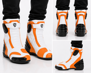 Botas de Motociclismo Dumela, Color Naranja y Blanco, de Cuero Genuino, Transpirables, Impermeables, Protectoras, para Todas las Estaciones, Deportivas - Product Image 3