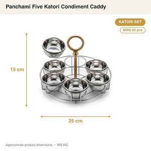 Juego de Katori Hecho a Mano, Acero Inoxidable SS304, 25 cm, con Asa de Latón Espejado, Cinco Recipientes, Panchami, Cinco Katori, Porta Condimentos, Utensilios para Decoración del Hogar - Product Image 4