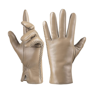 Leather Gloves With <b>Wool</b> Lining <b>Thermal</b> Wrist Length Plain Style For Winter Outdoor Use - Product Image 2