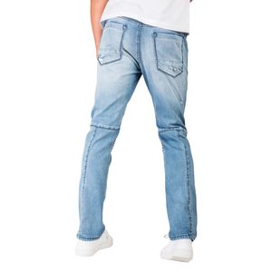 Distressed Biker <b>Jeans</b> Men's Ribbed Moto Denim Trousers Distressed Ripped Cotton Stretch Fabric Urban Streetwear Fashion - Product Image 2