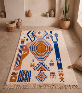 Alfombra de Lana Azilal Marroquí Hecha a Mano, con Nudos, Diseño Tribal Geométrico, para Interiores de Lujo - Product Image 4