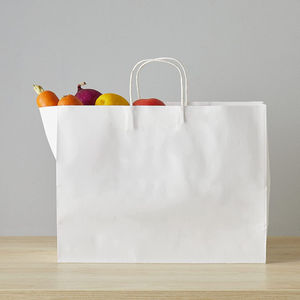 Sac de courses en papier blanc personnalisé avec poignée en corde, sac d'emballage cadeau pour épicerie, sac en papier écologique imprimé avec logo, vente en gros - Product Image 1