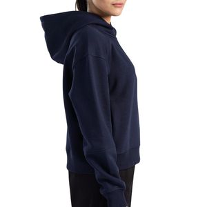 Sweat-shirt à capuche semi-zippé bleu marine pour femme, personnalisable OEM/ODM, vente en gros, haut décontracté en polaire pour l'hiver - Product Image 4