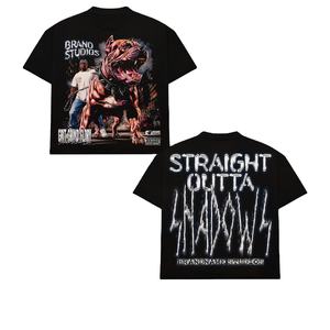 T-shirt graphique noir premium pour homme, imprimé chien Pitbull, streetwear, manches courtes, coupe oversize, décontracté, vente en gros - Product Image 1
