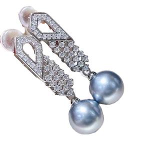 Nouvelles boucles d'oreilles rondes en argent pur S925, 9-8 mm, sans défaut, perles naturelles, style chandelier, cadeau d'anniversaire parfait - Product Image 5