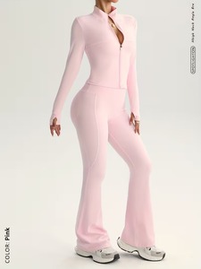 Top deportivo de manga larga con cremallera y leggings acampanados para mujer |   Tela de Alta Elasticidad Suave como la Mantequilla, Spandex-Poliéster - Product Image 5