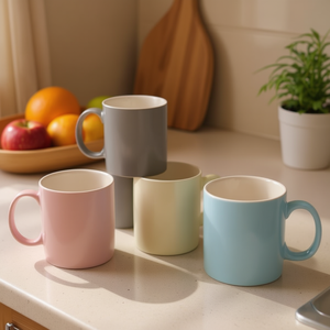 4 Assorted 330ml Ceramic Cups Straight Single-Color <b>Mugs</b> - Product Image 3