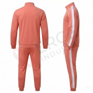 Ensemble de survêtement corail pour homme, manches longues, col montant, fermeture éclair sur le devant, couleur unie, respirant, coupe décontractée, pour l'automne - Product Image 2