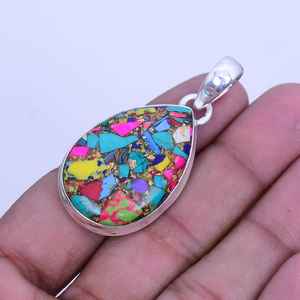 Kingman Turquoise Pear Pendant Handmade 925 Sterling Silver Boho Jewelry Statement Gift <b>For</b> Women <b>Men</b> - Product Image 6